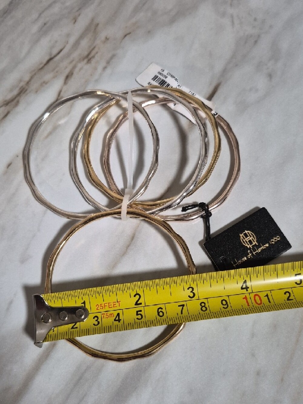 House of Harlow 1960 Mixed Metal Bangle Set Of 5- Gold, Silver, Rose Gold - Picture 4 of 5